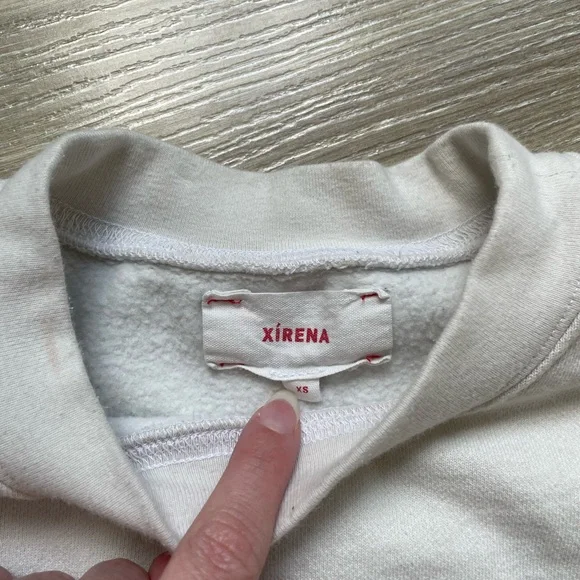 Xirena Estella Star-Appliquéd Quilt Cotton Cropped Sweatshirt Snowdrop Sz XS - Picture 7 of 13